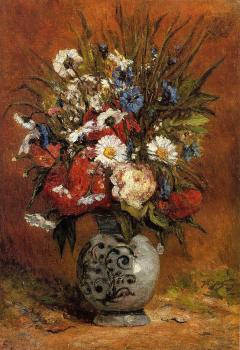 Paul Gauguin : Daisies and Peonies in a Blue Vase